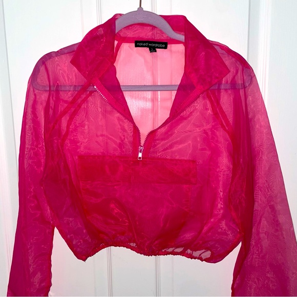 NWOT Naked Wardrobe Neon Pink Half Zip Crop Top - Picture 10 of 13